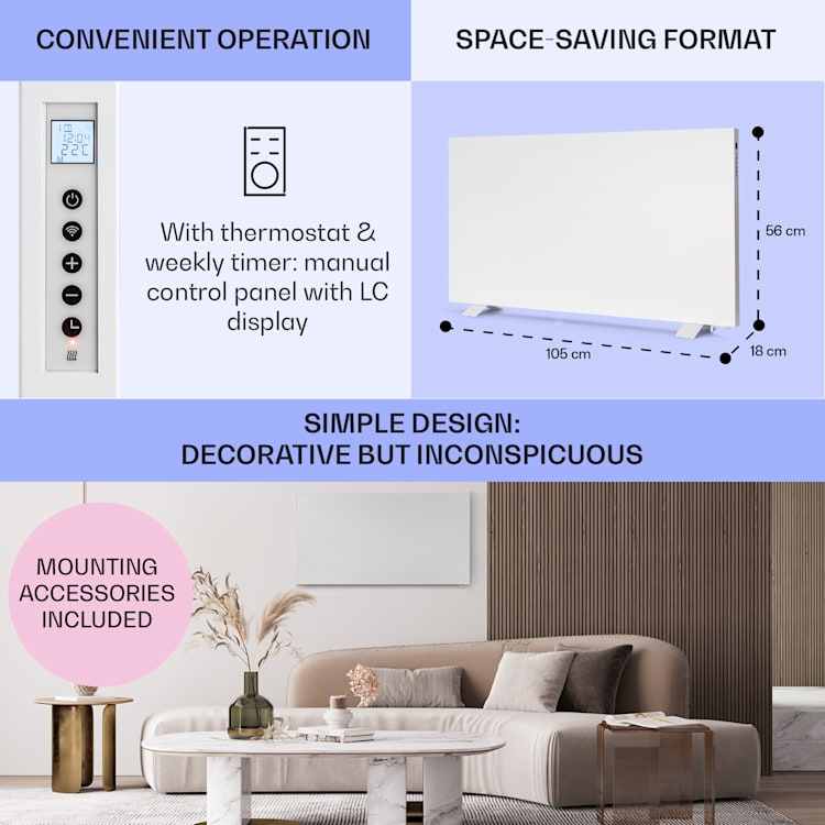 Taal Smart, hybridný infračervený ohrievač, 105 x 56 cm, 750 W, týždenný časovač, IP24 105 x 56 cm | Biela