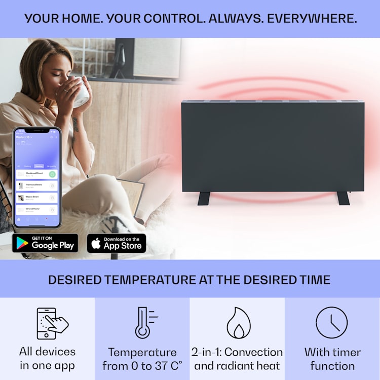 Taal Smart, hybridný infračervený ohrievač, 105 x 56 cm, 750 W, týždenný časovač, IP24 105 x 56 cm | Antracit