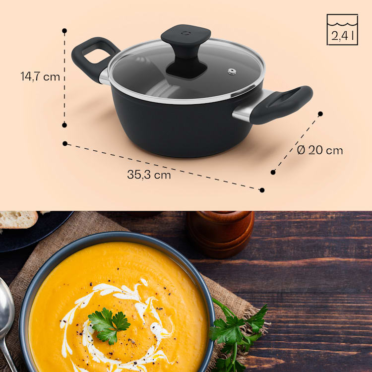 Noto Endurance, hrniec, Ø20cm, kovaný hliník, pokrievka, Induction PTFE s nepriľnavým povrchom 20 cm | Antracit