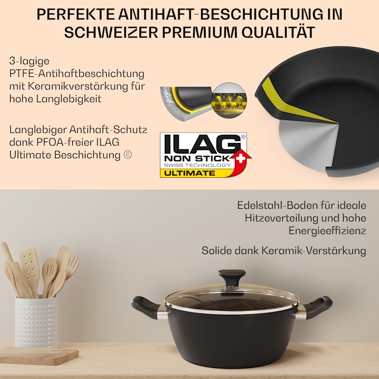 Noto Endurance Kochtopf Ø28cm geschmiedetes Aluminium Deckel Induktion PTFE-Antihaftbeschichtung 28 cm | Anthrazit