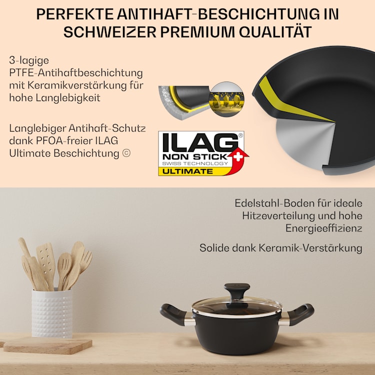 Noto Endurance Kochtopf-Set 4 Töpfe geschmiedetes Aluminium Induktion PTFE-Antihaftbeschichtung Set | Anthrazit