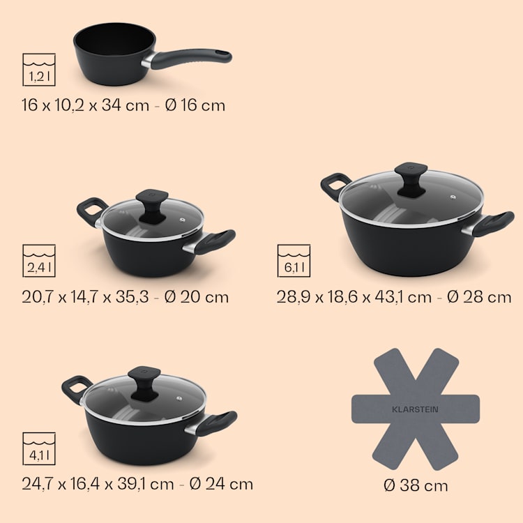 Noto Endurance, edénykészlet, 4 edény, kovácsolt alumínium, indukciós PTFE tapadásmentes felülettel Set | Antracit