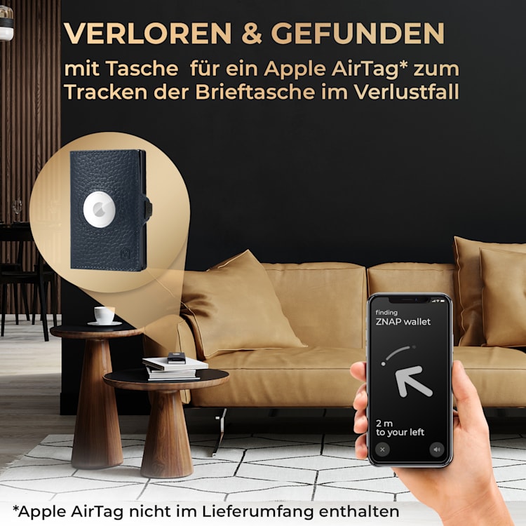 ZNAP Airtag Wallet Portefeuille 8 cartes compartiment monnaie 8,9 x 1,5 x 6,3 cm (LxHxP) Protection RFID