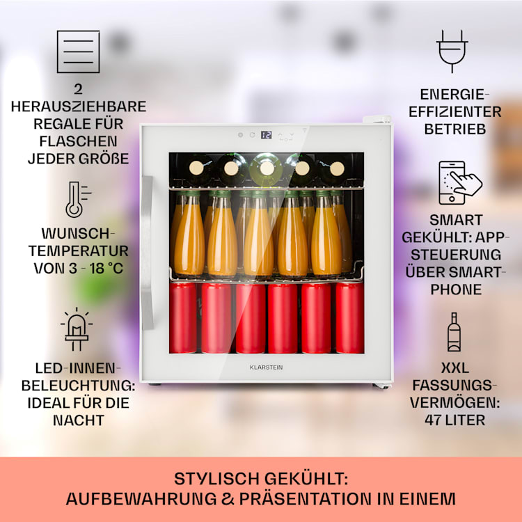 Coachella 50 Weinkühlschrank 47 Liter WiFi-Funktion Hintergrundbeleuchtung Edelstahl 50 Ltr | Weiß