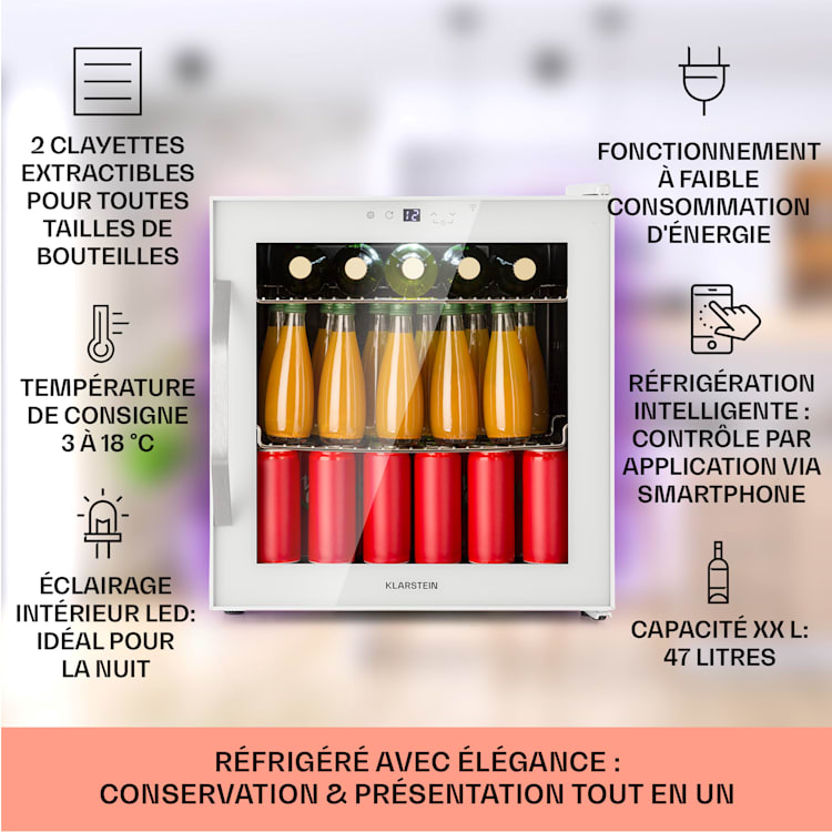 Coachella 50 Cave à vin 47 litres Fonction WiFi Rétroéclairage Acier inoxydable 50 L | Blanc