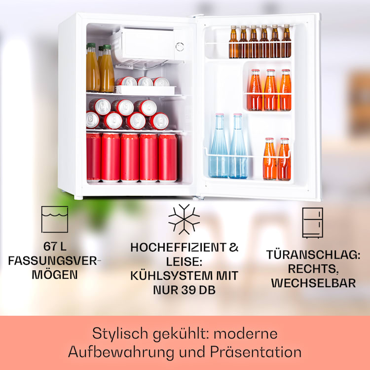 Fargo 67 Kühlschrank Minibar 67 Liter / 4 Liter Gefrierfach kompakt Weiß