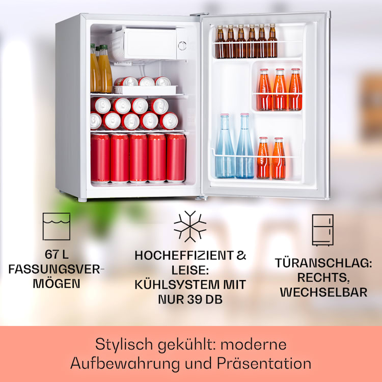 Fargo 67 Kühlschrank Minibar 67 Liter / 4 Liter Gefrierfach kompakt Edelstahl
