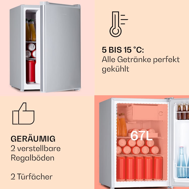 Fargo 67 Kühlschrank Minibar 67 Liter / 4 Liter Gefrierfach kompakt Edelstahl