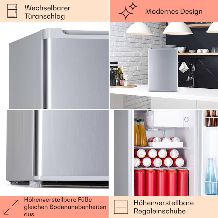 Fargo 67 Kühlschrank Minibar 67 Liter / 4 Liter Gefrierfach kompakt Edelstahl