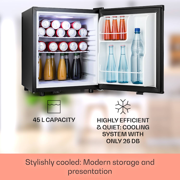 Happy Hour 45 mini-koelkast minibar drankenkoelkast 45 liter 26 dB 45 ltr | Zwart