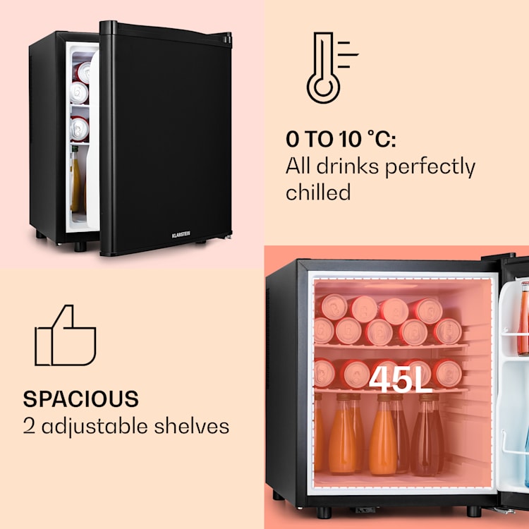 Happy Hour 45 mini-koelkast minibar drankenkoelkast 45 liter 26 dB 45 ltr | Zwart