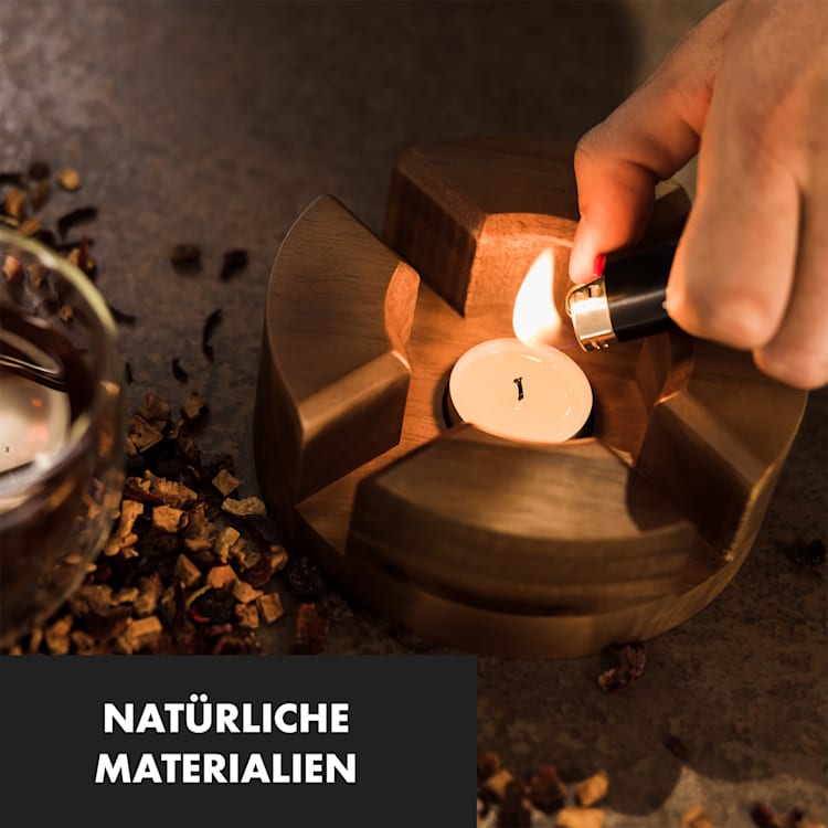 Sencha Design-Teekanne mit Oolong Holz-Stövchen 1,3 l Siebeinsatz Borosilikatglas