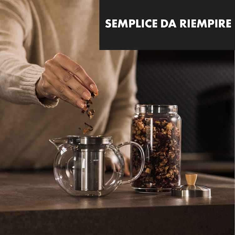Sencha - Teiera, 0,65 l, filtro rimovibile di acciaio inox, vetro borosilicato, coperchio 0,65 Ltr