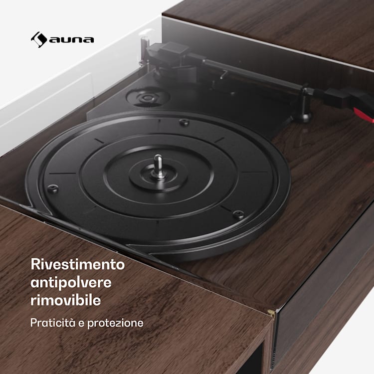 TT-Play - Giradischi, 3 speed, 2x10W, BT, RCA-Out, a 3 velocità, Bluetooth Legno scuro