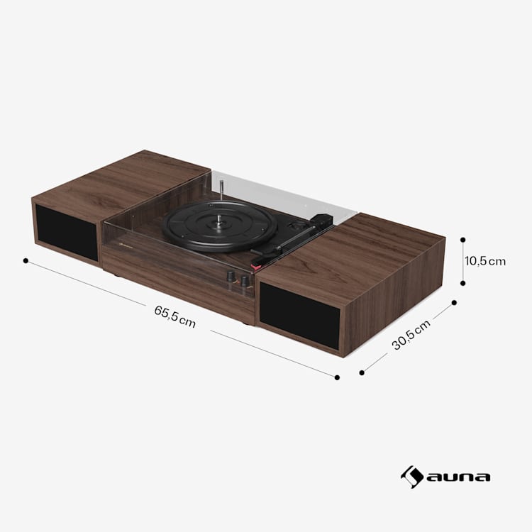 TT-Play - Giradischi, 3 speed, 2x10W, BT, RCA-Out, a 3 velocità, Bluetooth Legno scuro