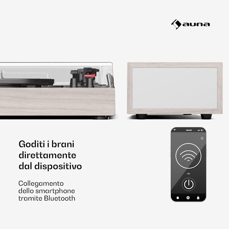 TT-Play - Giradischi, 3 speed, 2x10W, BT, RCA-Out, a 3 velocità, Bluetooth Legno color taupe