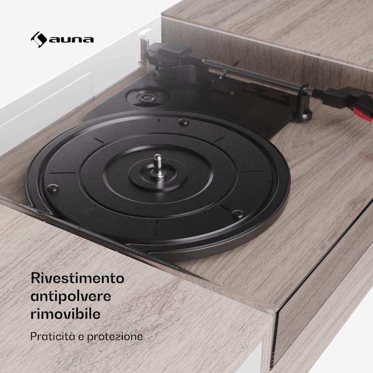 TT-Play - Giradischi, 3 speed, 2x10W, BT, RCA-Out, a 3 velocità, Bluetooth Legno color taupe