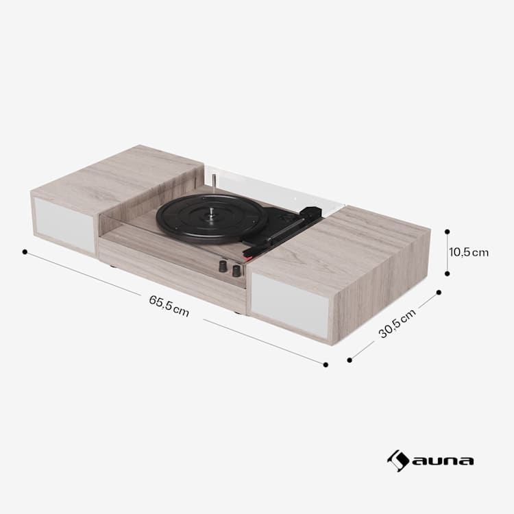 TT-Play - Giradischi, 3 speed, 2x10W, BT, RCA-Out, a 3 velocità, Bluetooth Legno color taupe