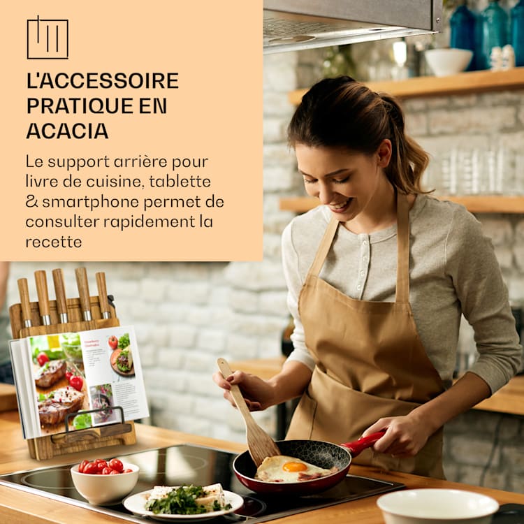Komaki Set de couteaux 8 pcs. 5 couteaux 3 planches à découper Aiguiseur de couteaux support de tablette