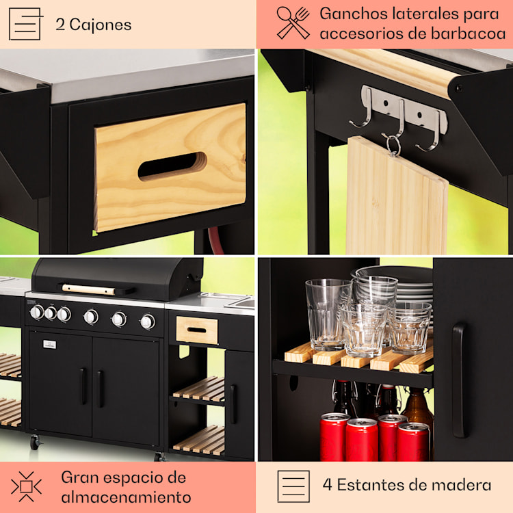 Cocina exterior Jersey con barbacoa de gas y fregadero 20,7 kW 5+1 quemadores móvil