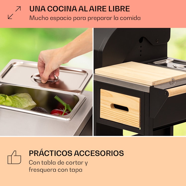 Cocina exterior Jersey parrilla de gas 20,7 kW 5+1 quemadores móvil cubierta de protección contra la lluvia