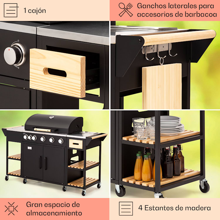 Cocina exterior Jersey parrilla de gas 20,7 kW 5+1 quemadores móvil cubierta de protección contra la lluvia