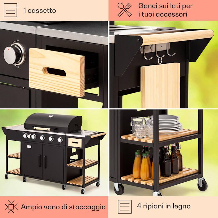 Outsunny Barbecue a Gas in Acciaio, Piastra a Gas Smaltato a 4
