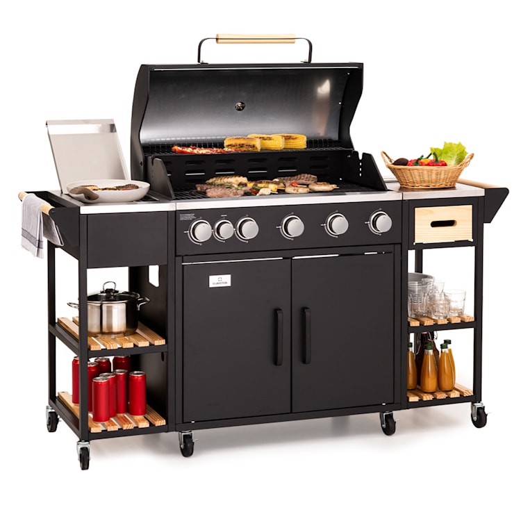 Cocina exterior Jersey parrilla de gas 20,7 kW 5+1 quemadores móvil cubierta de protección contra la lluvia