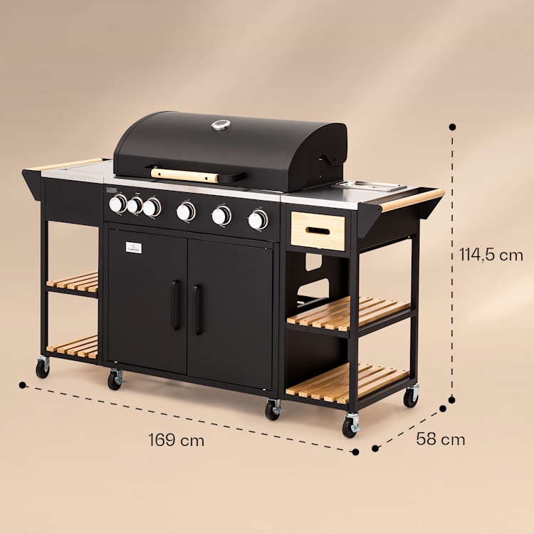 Cocina exterior Jersey parrilla de gas 20,7 kW 5+1 quemadores móvil cubierta de protección contra la lluvia