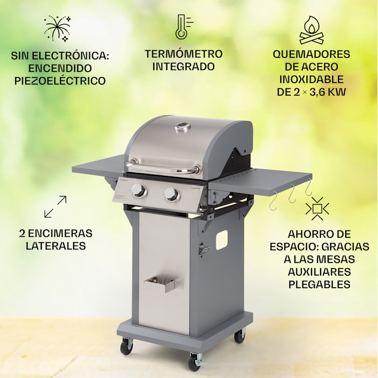 Lucifer 2 Barbacoa de gas 2 quemadores de 3,6 kW 45 x 45 cm Barbacoa Acero inoxidable Portátil