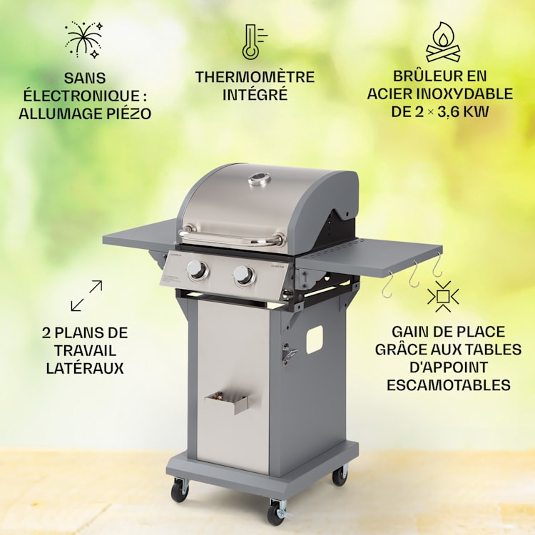 Lucifer 2 Barbecue à gaz 2 x 3,6 kW brûleurs 45 x 45 cm barbecue inox mobile