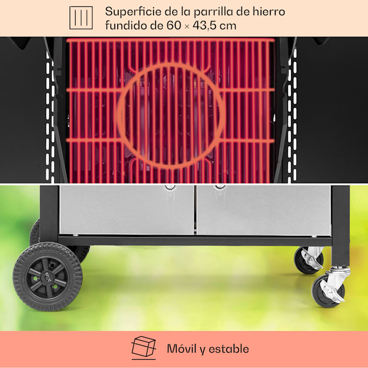 Barbacoa de gas Tomahawk 3 x 3,6 kW quemador 60 x 43,5 cm acero inoxidable 3 fogones
