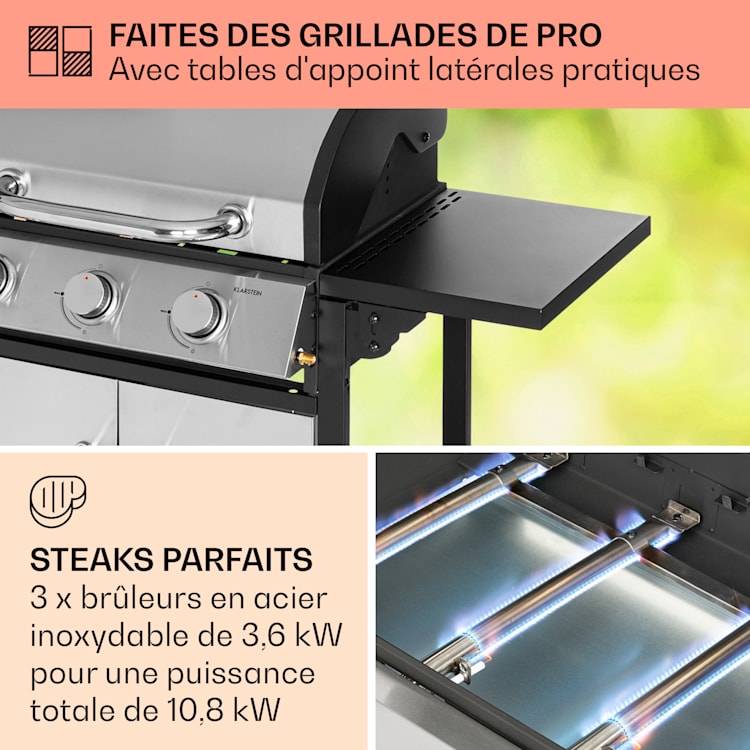Tomahawk Barbecue à gaz 3 x brûleurs de 3,6 kW barbecue 60 x 43,5 cm inox 3 brûleurs