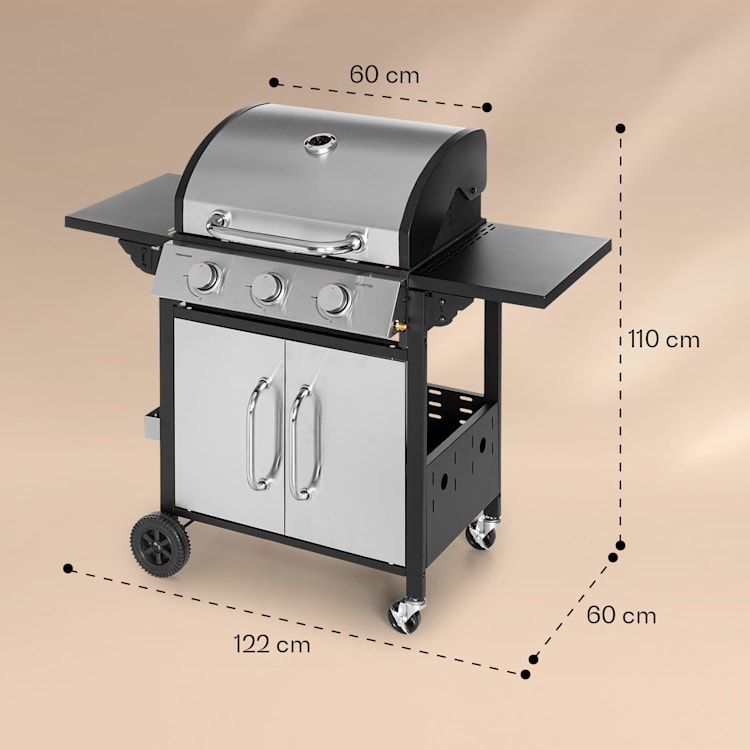 Tomahawk Barbecue à gaz 3 x brûleurs de 3,6 kW barbecue 60 x 43,5 cm inox 3 brûleurs