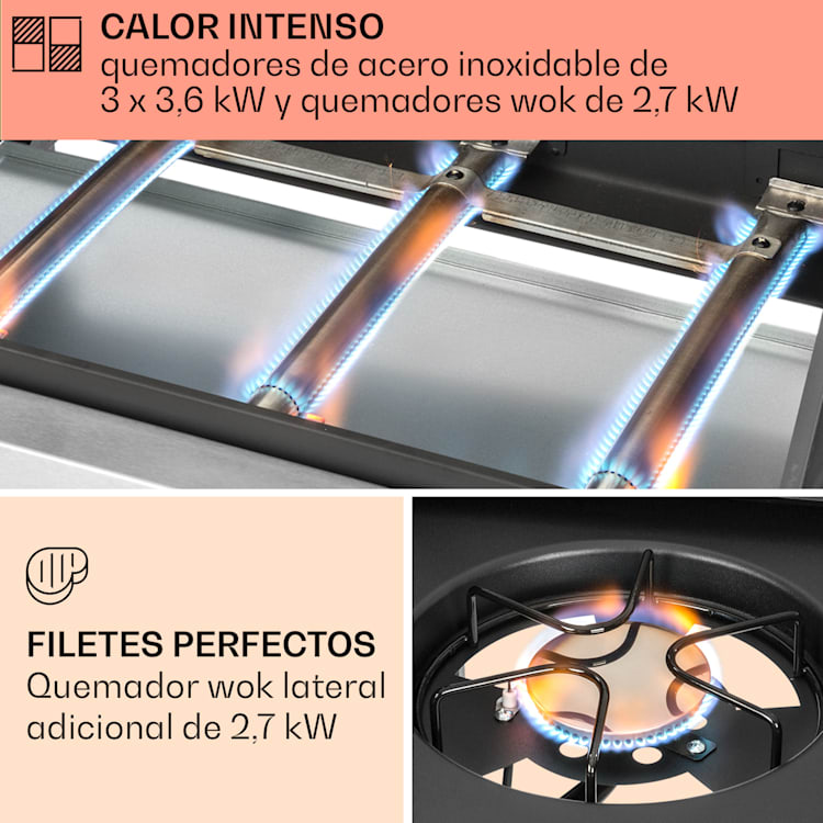 Barbacoa de gas Tomahawk 3.1 S 3 x 3,6 kW quemador lateral + 2,7 kW Barbacoa 60 x 45 cm acero inoxidable 3 quemadores principales + 1 quemador lateral