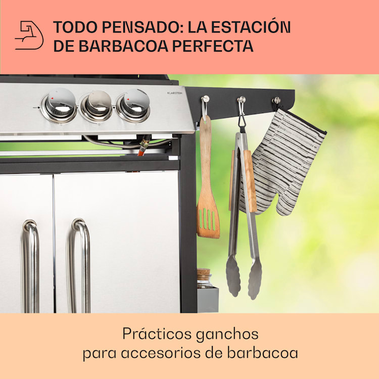 Barbacoa de gas Tomahawk 3.1 S 3 x 3,6 kW quemador lateral + 2,7 kW Barbacoa 60 x 45 cm acero inoxidable 3 quemadores principales + 1 quemador lateral