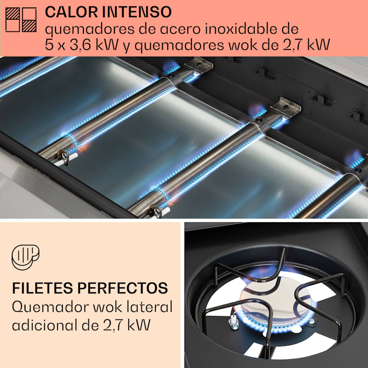 Barbacoa de gas Tomahawk 5 x 3,6 kW + 2,7 kW quemador 80 x 43,5 cm acero inoxidable 5 quemadores principales + 1 quemador lateral