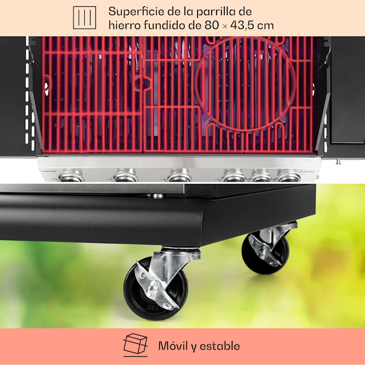 Barbacoa de gas Tomahawk 5 x 3,6 kW + 2,7 kW quemador 80 x 43,5 cm acero inoxidable 5 quemadores principales + 1 quemador lateral