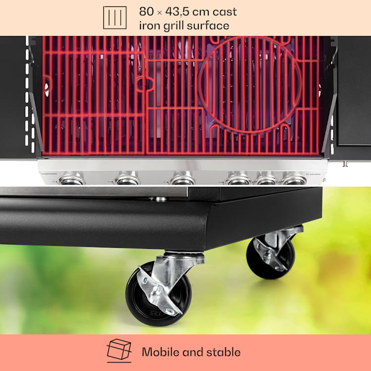 Tomahawk, газов грил, 5 x 3,6 kW + 2,7 kW горелка, á0 x 43,5 см, грил от неръждаема стомана 5 главни котлона + 1 страничен котлон