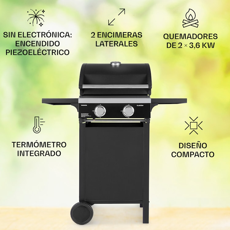 Barbacoa de gas Valdosta 2.0 2 x 3,6 kW quemador acero inoxidable móvil 2 fogones