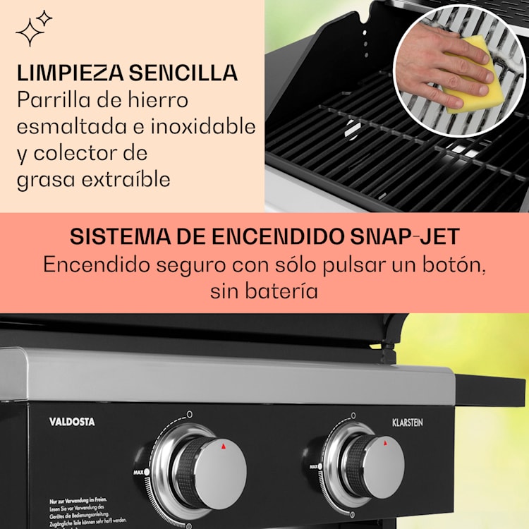 Barbacoa de gas Valdosta 2.0 2 x 3,6 kW quemador acero inoxidable móvil 2 fogones