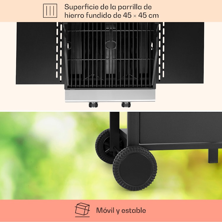 Barbacoa de gas Valdosta 2.0 2 x 3,6 kW quemador acero inoxidable móvil 2 fogones