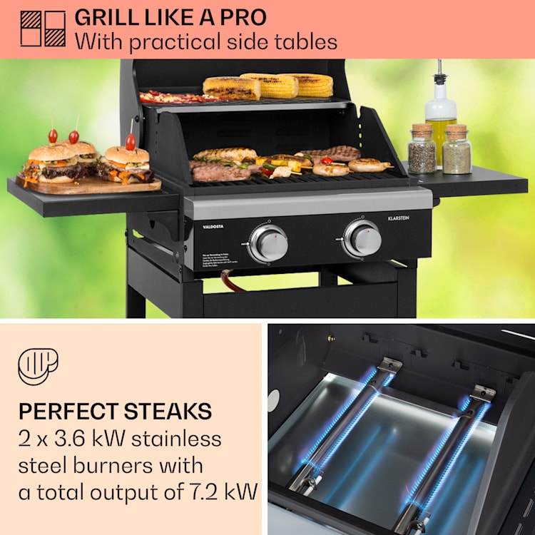 Valdosta 2.0, plynový gril, 2 x 3,6 kW hořák. nerezová ocel, mobilní 2 hořáky