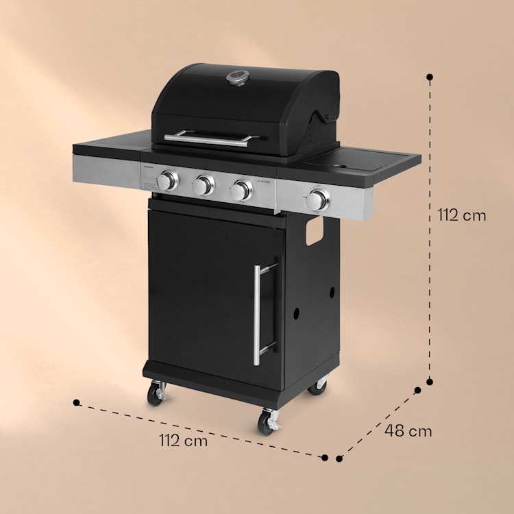 Barbacoa de gas Valdosta 3.1 3 x 2,8 kW + 2,5 kW quemador acero inoxidable móvil 3 quemadores principales + 1 quemador lateral