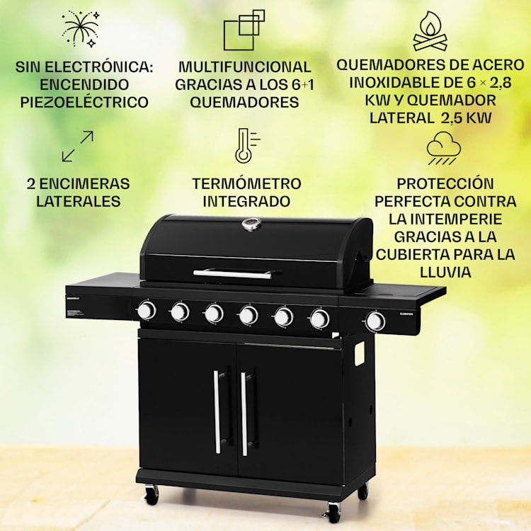 Valdosta 6.1 Parrilla de gas 6+1 quemadores 19,3 kW potencia total 6 quemadores principales + 1 quemador lateral