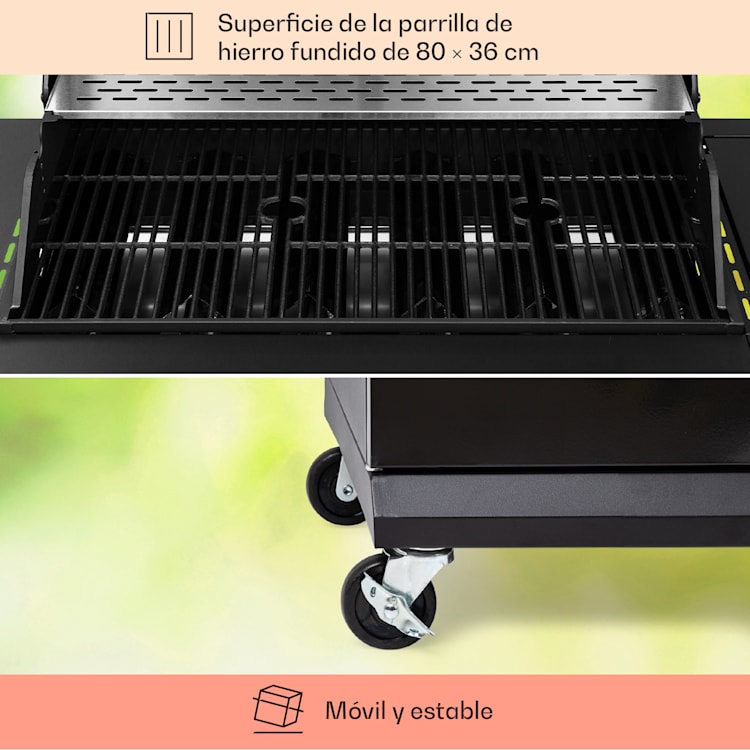 Valdosta 6.1 Parrilla de gas 6+1 quemadores 19,3 kW potencia total 6 quemadores principales + 1 quemador lateral
