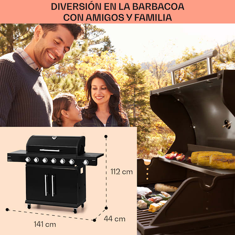 Valdosta 6.1 Parrilla de gas 6+1 quemadores 19,3 kW potencia total 6 quemadores principales + 1 quemador lateral