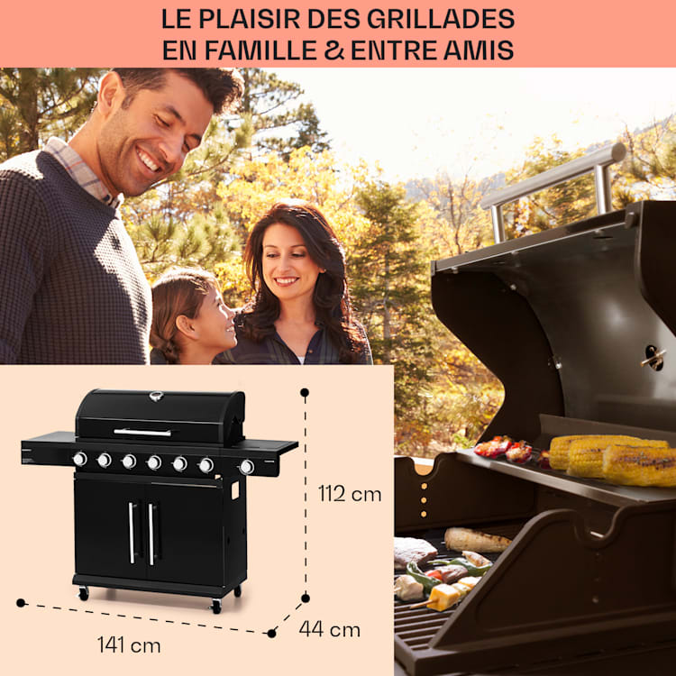 Barbecue à gaz Valdosta 6.1 6+1 brûleurs 19,3 kW de puissance totale 6 brûleurs principaux + 1 brûleur auxiliaire