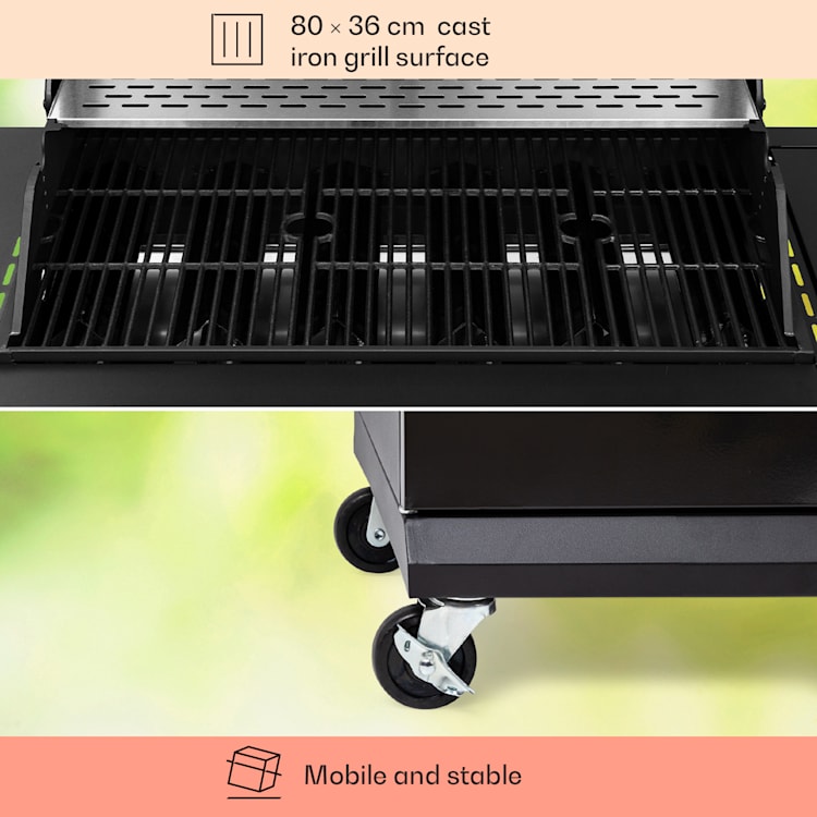 Valdosta 6.1, gázgrill, 6+1 égő, összteljesítmény 19,3 kW 6 fő égő + 1 oldalsó égő