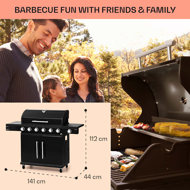 Valdosta 6.1, gázgrill, 6+1 égő, összteljesítmény 19,3 kW 6 fő égő + 1 oldalsó égő